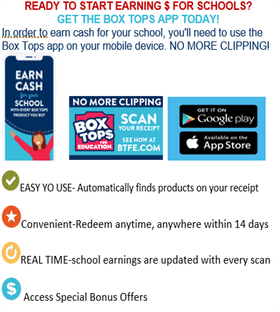 Use the Box Tops app to scan your store receipt and instantly add cash to your school's earnings online.